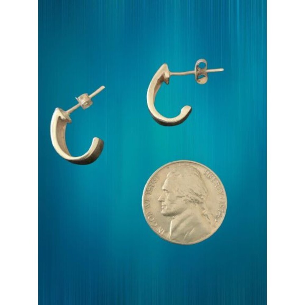 SIGNED Vintage Solid Sterling Silver 925 Hook Shaped Open Hoop EARRINGS 4.2g